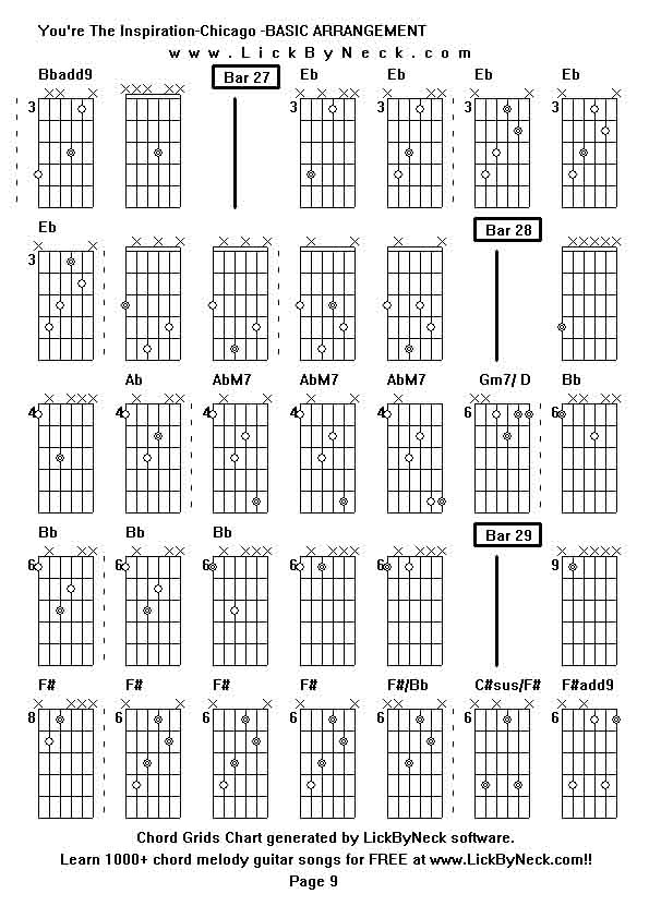 Chord Grids Chart of chord melody fingerstyle guitar song-You're The Inspiration-Chicago -BASIC ARRANGEMENT,generated by LickByNeck software.